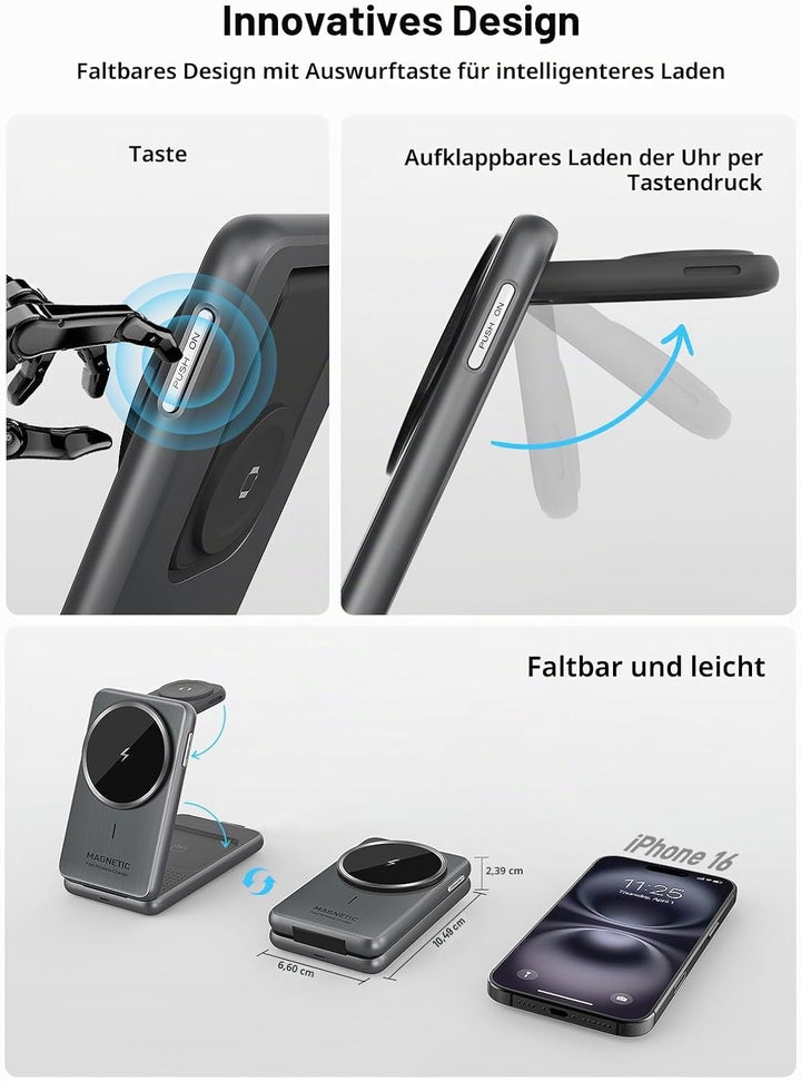 Kabellose Ladestation für Apple Mag Safe Ladegerät 3 in 1 für iPhone Ladegerät 17/16/15/14/13/12 Ser