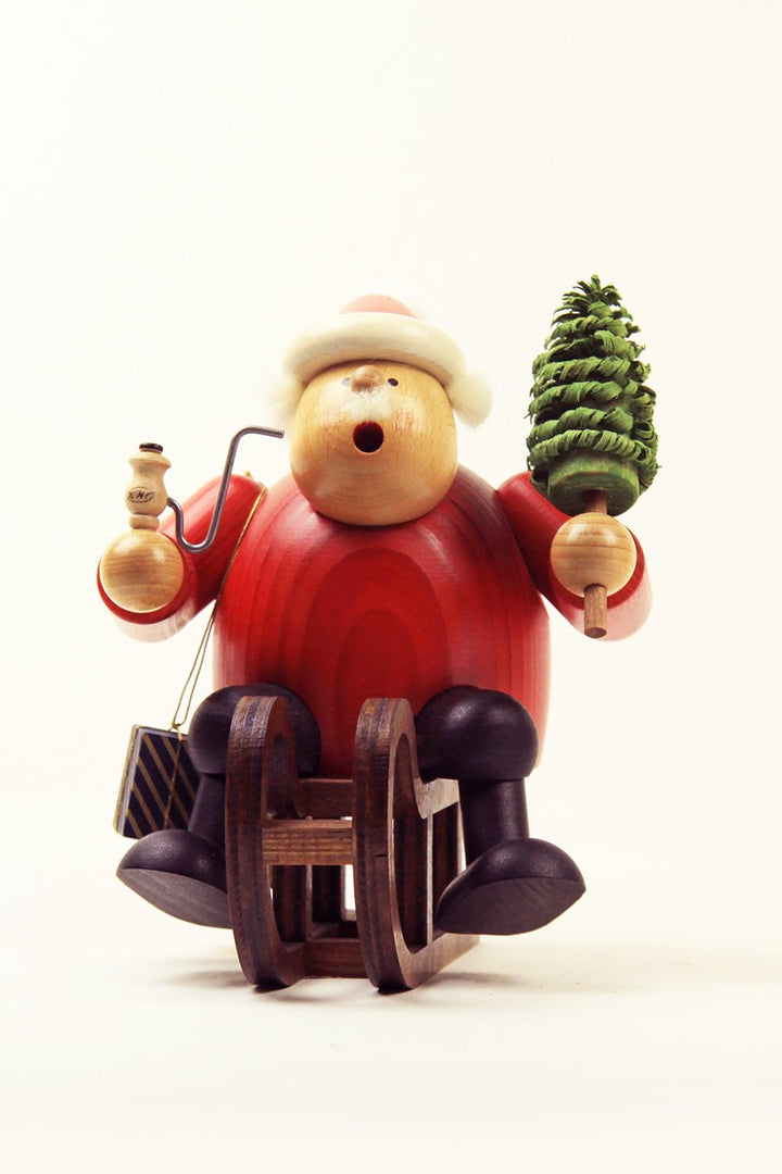 KWO Olbernhau Räuchermann Weihnachtsmann mit Schlitten, 18 cm, Mehrfarbig