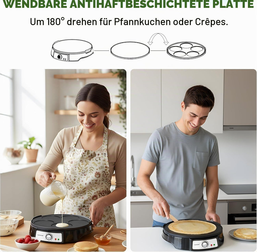 NutriChef Crepes Maker 30 cm mit Abnehmbarer Wendeplatte - Antihaft Oberfläche, LED Anzeige und Temp