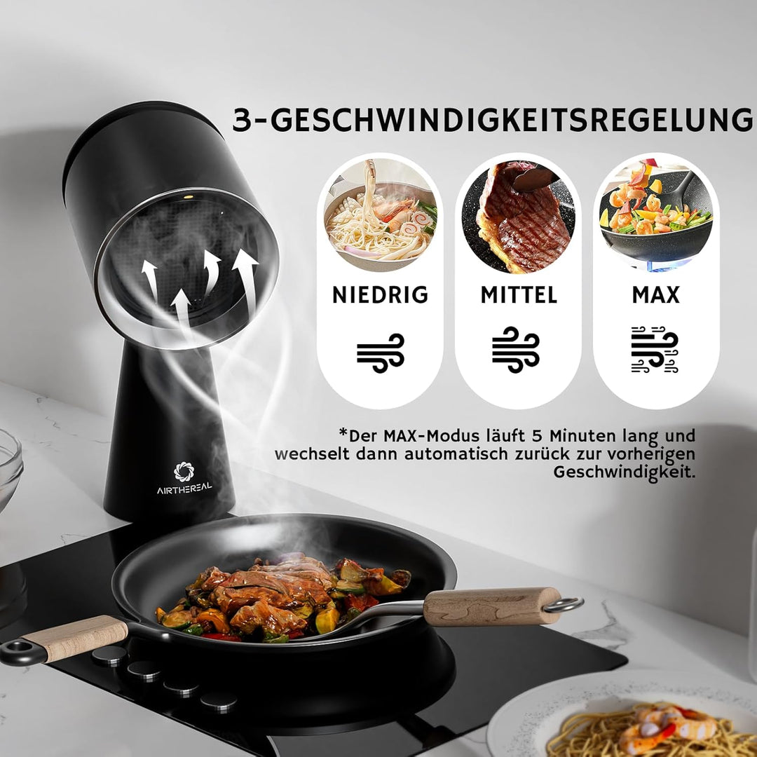 Airthereal Wiederaufladbare tragbare Dunstabzugshaube, Tisch-Dunstabzug mit Akku, 3 Lüftergeschwindi