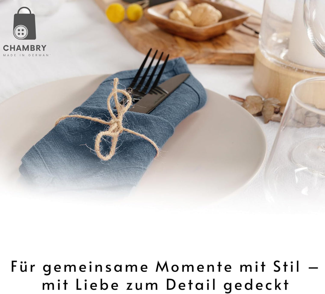 chambry 6 Premium Stoffservietten 100% Leinen Stonewashed - 40cm x 40cm - inkl. Faltanleitung als E-