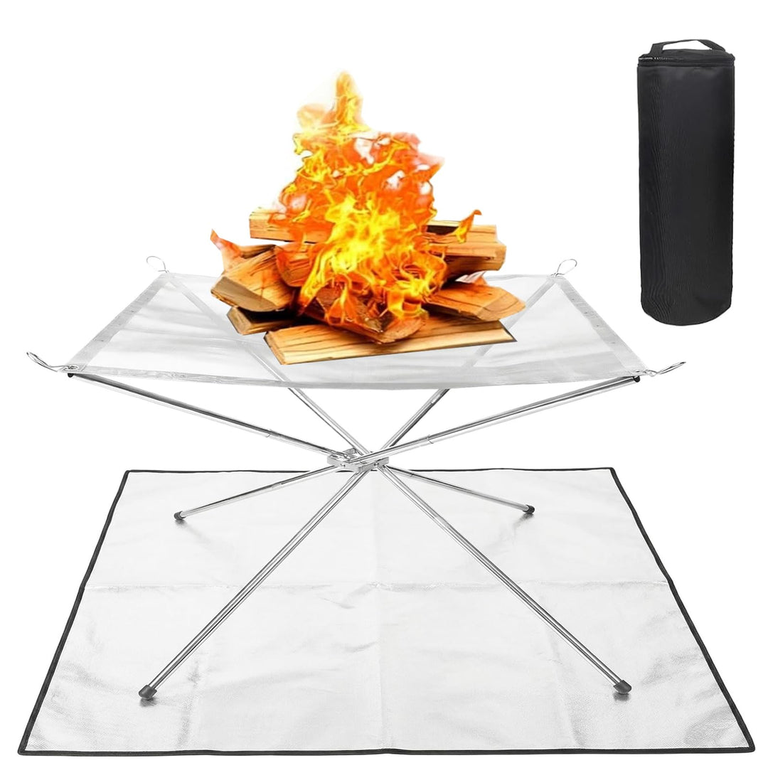 Tragbare Feuerstelle für Aussen,56CM Feuerschale Edelstahlgeflecht Feuerstelle Grill mit Feuer Pit M