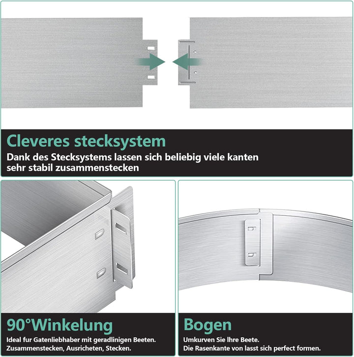 Vigevee Rasenkante verzinkt Metall, 5m 10m 15m 20m 25m 30m 35m 40m 45m 50m 100x15cm oder 100x18cm Be