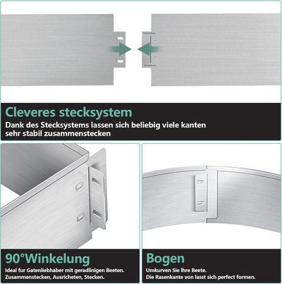 Vigevee Rasenkante verzinkt Metall, 5m 10m 15m 20m 25m 30m 35m 40m 45m 50m 100x15cm oder 100x18cm Be