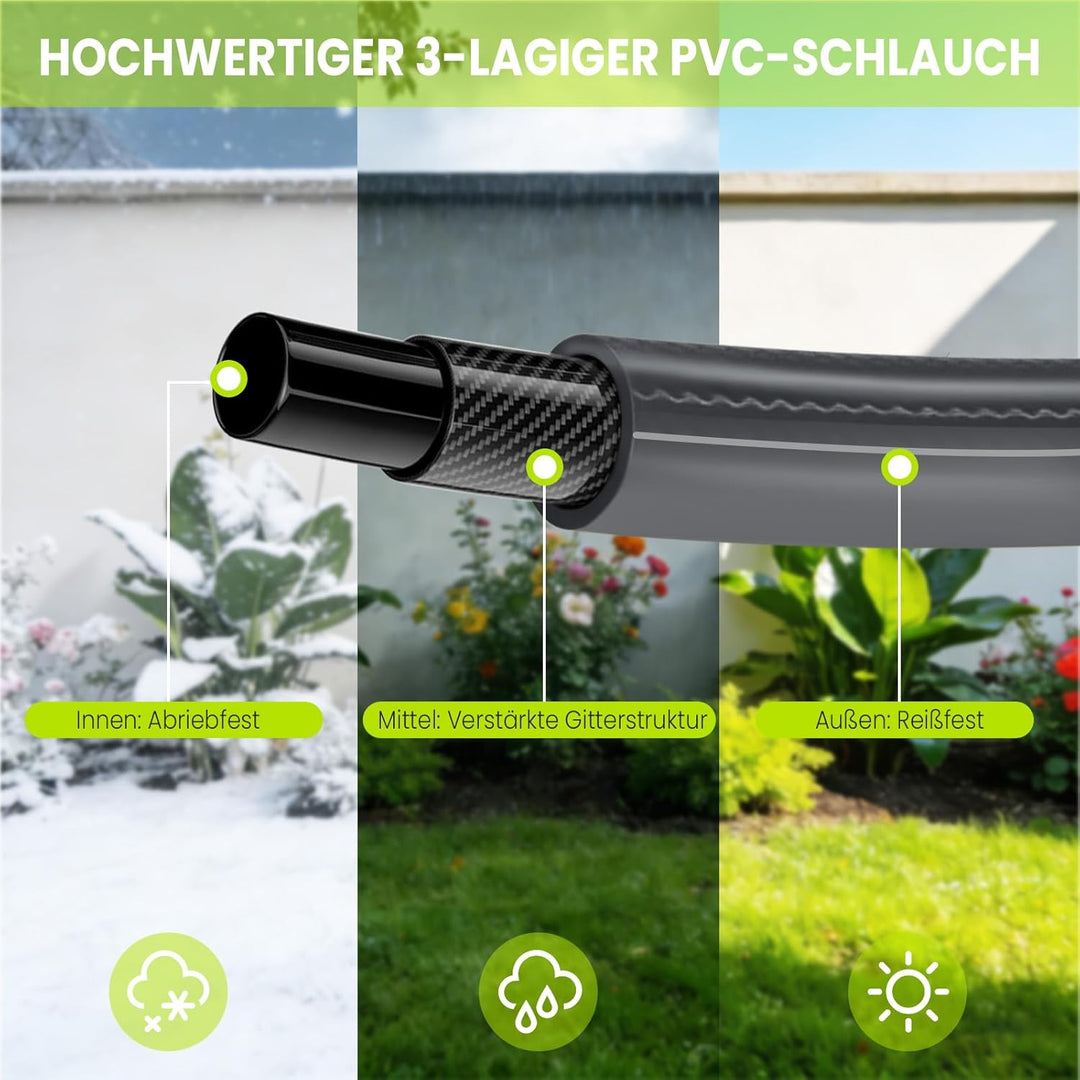 Schlauchtrommel 30m + 2m, 180° schwenkbar, automatischer Rücklauf Schwarz &amp; Grau 30M, Schwarz &amp; Grau