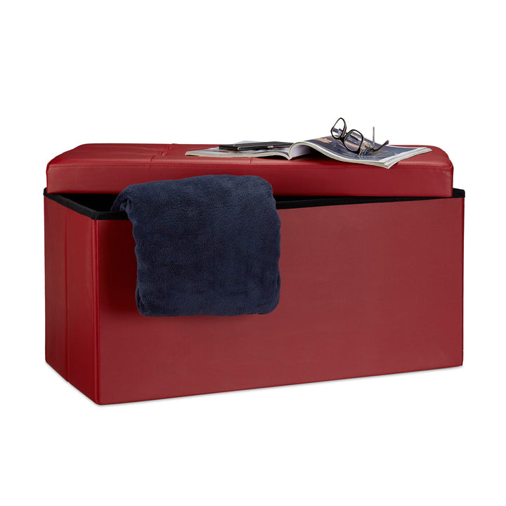 Relaxdays Faltbare Sitzbank 38 x 76 x 38 cm HxBxT, 2-Sitzer m. Stauraum, Kunstleder Sitzhocker bis 3