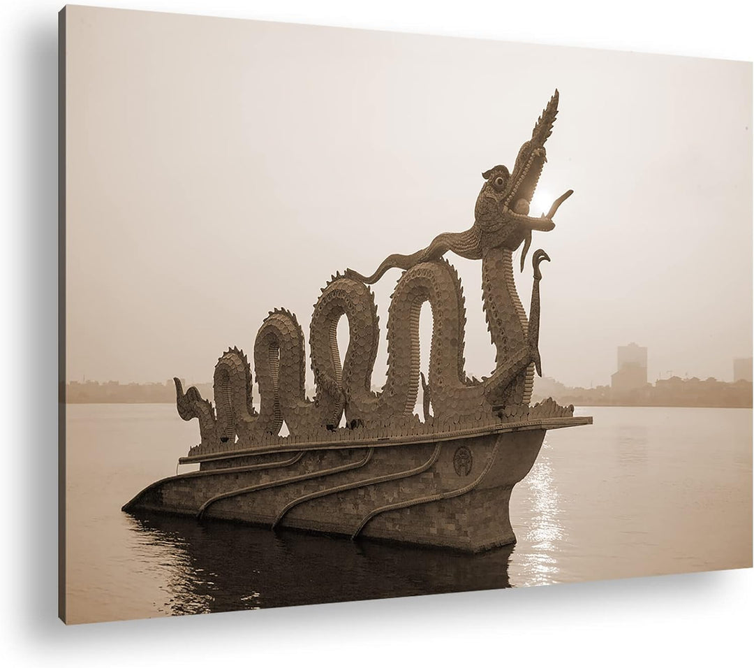 deyoli asiatische Drachen Skulptur Format: 80x60 Effekt: Sepia als Leinwandbild, Motiv fertig gerahm