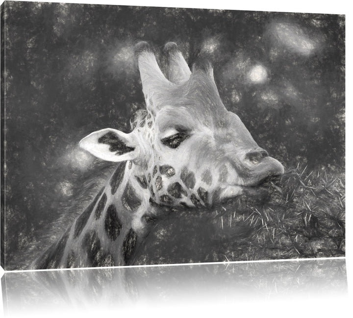 schöne Giraffe beim Fressen Spezial Format: 100x70 cm auf Leinwand, XXL riesige Bilder fertig gerahm