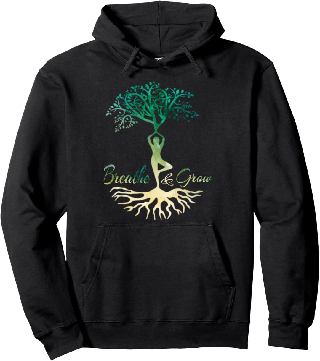 Lebensbaum Yoga Baum des Lebens Atme und Wachse Meditation Pullover Hoodie