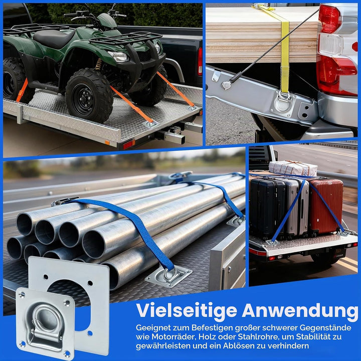 4 Stück Zurrösen für Anhänger mit Gegenplatten &amp; Schrauben, Verzinkte Schwerlast Zurrmulden 800kg Zu