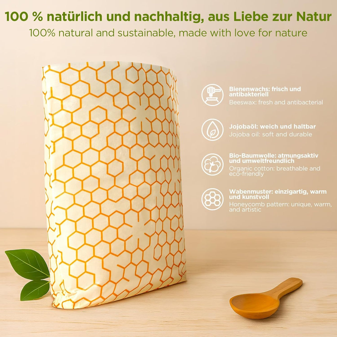 Brotbeutel – Bienenwachstücher Gross 26 x 32 cm für Obst, Gemüse, Brot, Nüsse – antibakteriell & lan