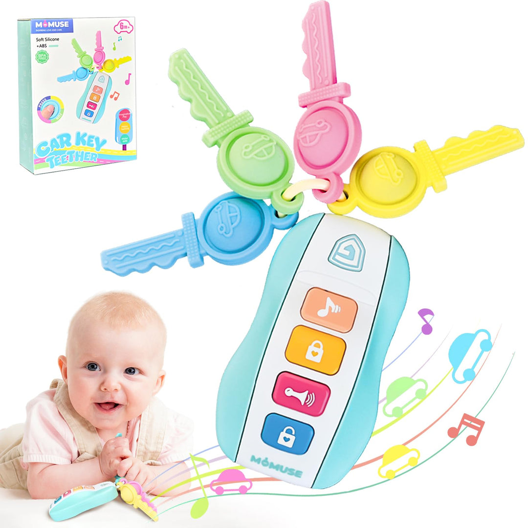 MOMUSE Beissring Baby, Beissspielzeug mit Autoschlüssel, Baby Spielzeug 1 Jahr, Spielzeug Schlüssel