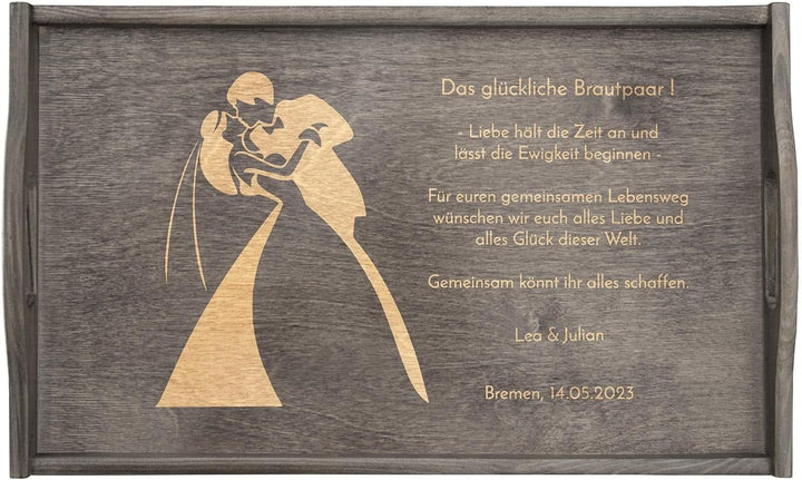 Maverton Betttablett mit Gravur - für Zwei - Sofatisch mit Griffen - klappbar - erhöhter Rand - Gesc