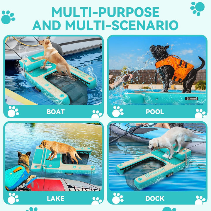 FBSPORT Hunderampe Aufblasbare Hunde Wasserrampe, Hundeboot Rampe Schwimmende Dock Leiter für Pool,