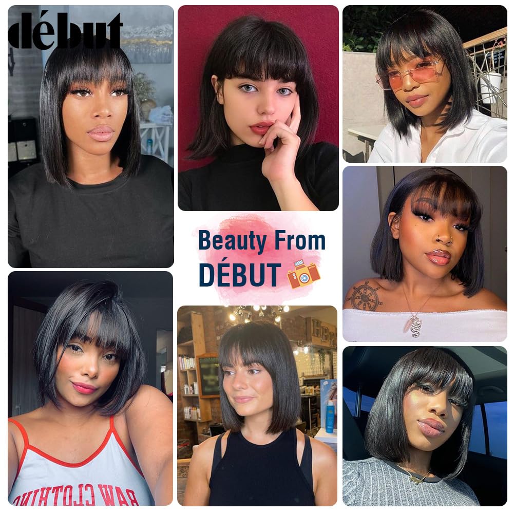 DÉBUT Echthaar Perücke mit Pony kurz Perücke Bob Pixie 10A brasilianisches Virgin Remy Hair 25cm 103