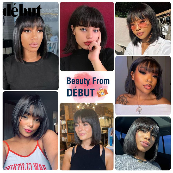 DÉBUT Echthaar Perücke mit Pony kurz Perücke Bob Pixie 10A brasilianisches Virgin Remy Hair 25cm 103