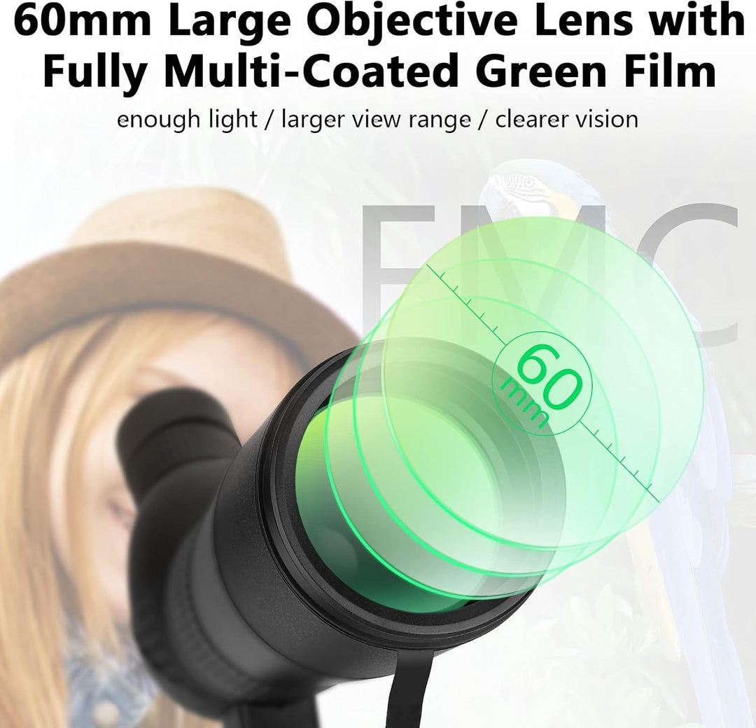 HUICOCY Spektive 20–60 x 60 mm Zoom 39–19 m/1000 m mit FMC-Objektiv, BAK4 45 Grad abgewinkeltes Okul