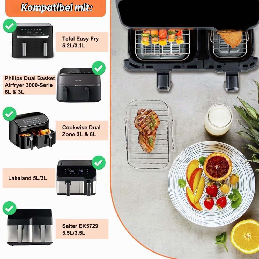 BYKITCHEN Heissluftfritteuse Zubehör für Philips Dual Basket 3000-Serie, 9L/Tefal 5,2/3,1 L Easy Fry