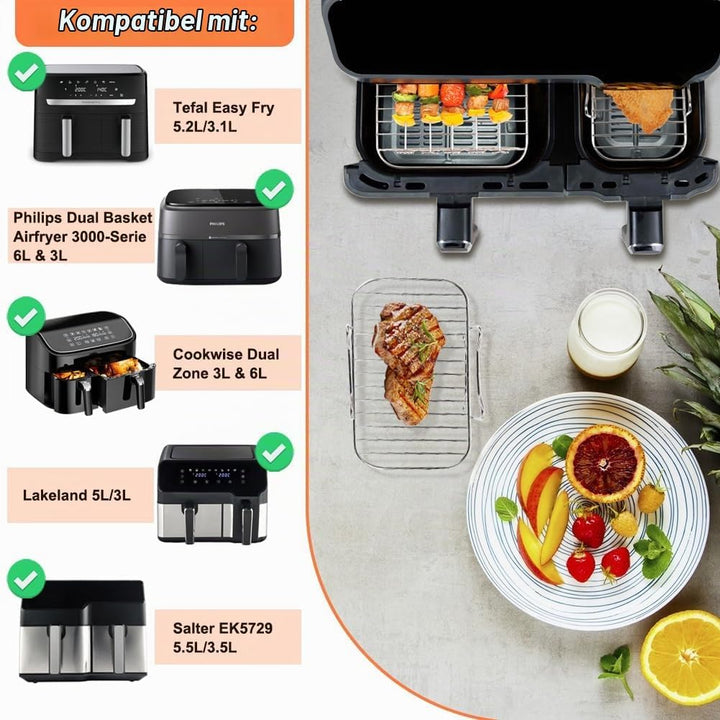 BYKITCHEN Heissluftfritteuse Zubehör für Philips Dual Basket 3000-Serie, 9L/Tefal 5,2/3,1 L Easy Fry