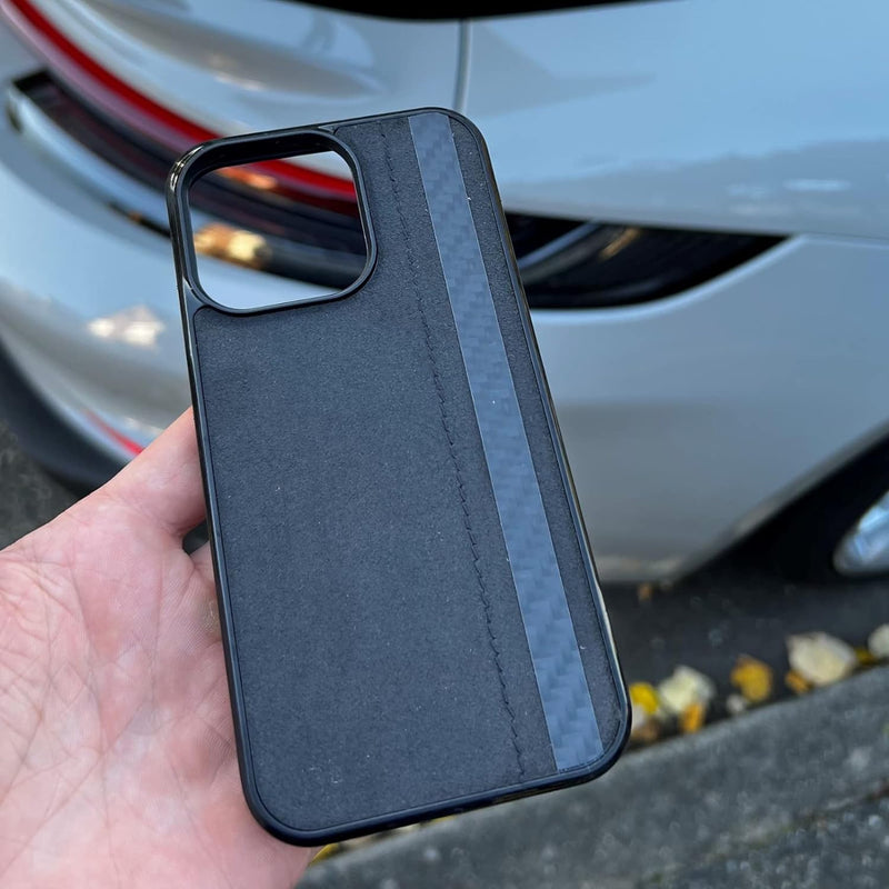 FLG | Alcantara Hülle für iPhone 13 Pro Case mit Carbon Fiber Handyhülle Schwarz – kompatibel mit iP