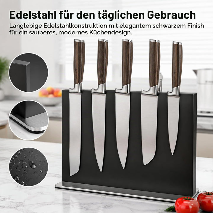 THMINS Schwarzer Magnetischer Messerblock aus Edelstahl, doppelseitiger magnetischer Messerhalter, u