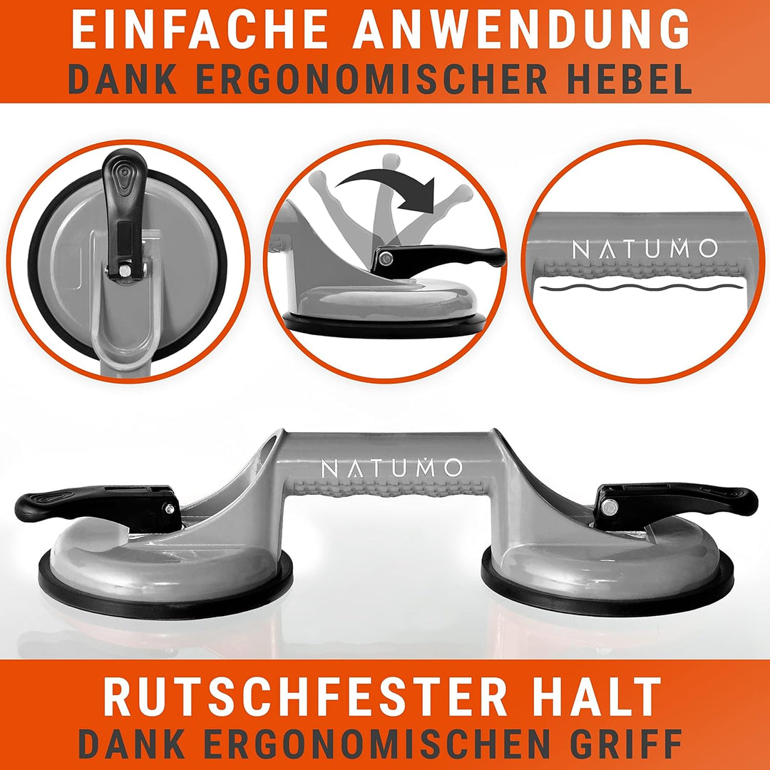NATUMO® Saugheber [2er Set] - Glassauger mit 100kg Tragkraft - Vakuumheber mit ergonomischen & rutsc