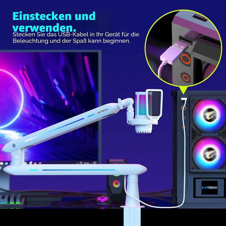 IXTECH RGB Low Profile Galgenarm für Mikrofon, verstellbarer Mikrofonarmständer mit Tischhalterungsk