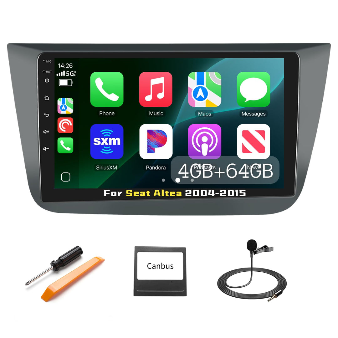 Podofo Carplay Autoradio für Seat Altea 2004-2015(Linkslenker),Android 2G+32G HiFi Android Auto GPS