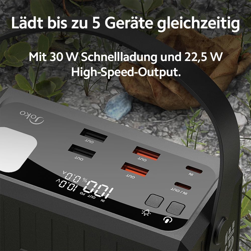 KONFULON Powerbank 120000mAh (444Wh, ca. 372Wh nutzbar) – 30W Schnellladefunktion, 5 Ausgänge (USB‑C