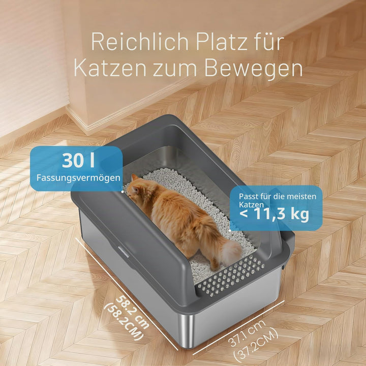 Zarler Edelstahl Katzenklo mit Deckel, 61 L x 40,5 W x 30,5 H cm XL Katzenklo Edelstahl, Katzentoile