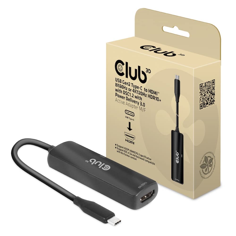 Club3D CAC-1588 USB Gen2 Typ-C zu HDMI™ 8K60Hz oder 4K120Hz HDR10, DSC1.2, Power Delivery 3.0 Activ