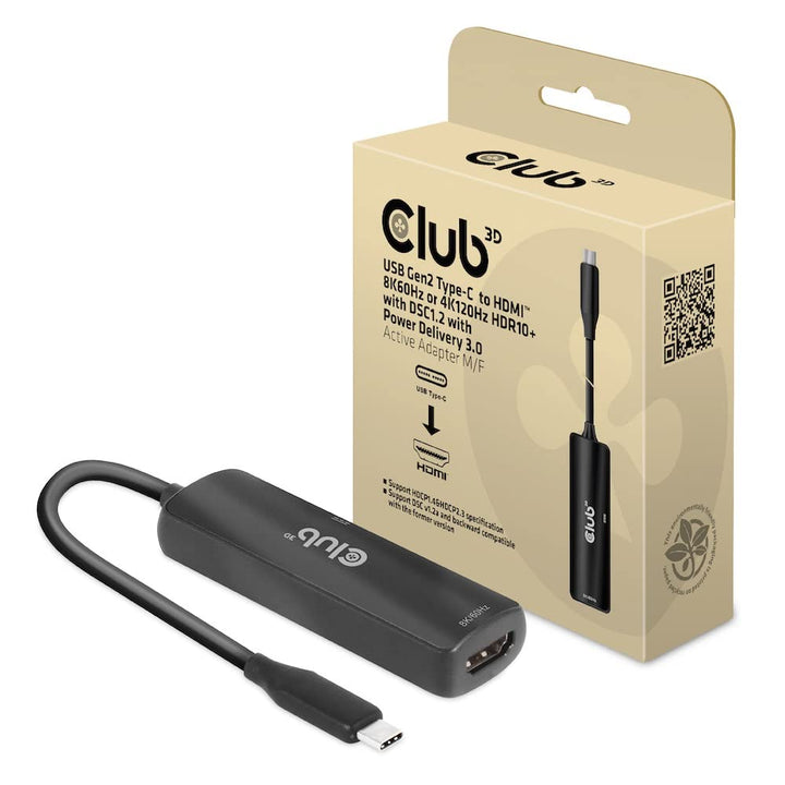 Club3D CAC-1588 USB Gen2 Typ-C zu HDMI™ 8K60Hz oder 4K120Hz HDR10, DSC1.2, Power Delivery 3.0 Activ
