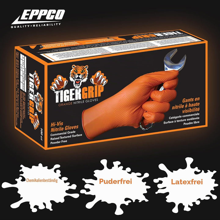 Kunzer Nitril-Einweghandschuhe Orange Tiger Grip Grösse M (Dispenser mit 100 Stück)