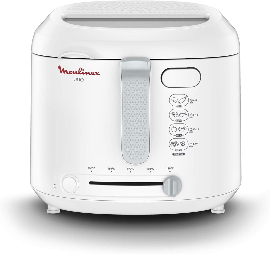 Moulinex AF2031 Fritteuse, Uno, Kapazität 1 kg für 4 Personen, Öl-Fassungsvermögen 1,8 l, Weiss XL-D