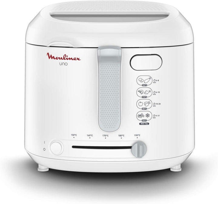 Moulinex AF2031 Fritteuse, Uno, Kapazität 1 kg für 4 Personen, Öl-Fassungsvermögen 1,8 l, Weiss XL-D