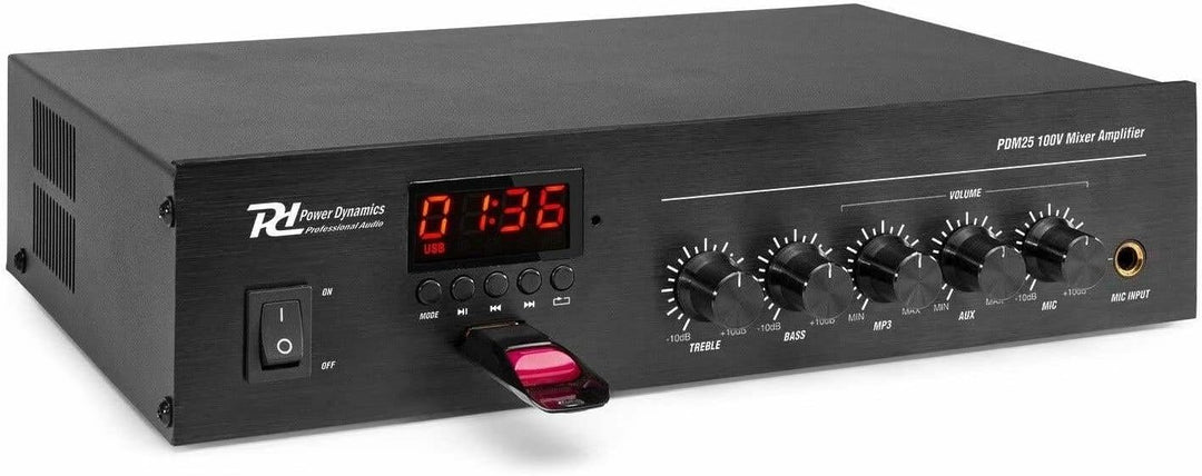 Power Dynamics PDM25-100 Volt Verstärker mit Bluetooth und Radiofunktion 25 Watt, 100V Radio-Verstär