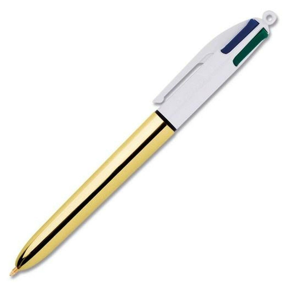 BIC 4 Farben Kugelschreiber Set 4 Colours Shine, Schaft in Gold, 12er Pack, Ideal für das Büro, das