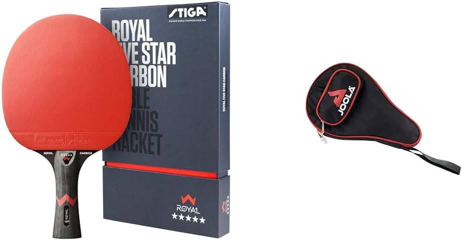 STIGA Royal 5 Sterne Tischtennis Schläger Pro Carbon, Schwarz/Rot Bundle mit Schlägerhülle-80502, Bu