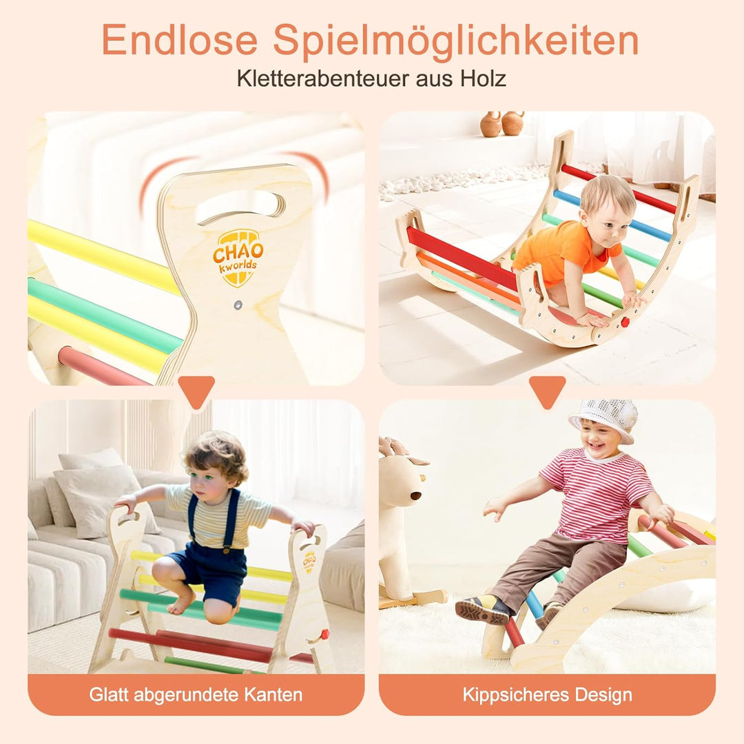 Pikler Dreieck 8-in-1 klappbar, Montessori Klettergerüst Indoor aus Holz mit Rutsche, Kletterbogen u