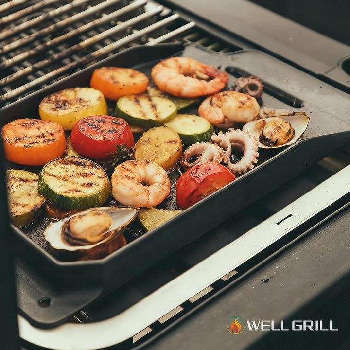 WELL GRILL Gusseisen Grillrost & Plancha Platte für SEVERIN SEVO Elektrogrill, Grill Plancha Grillpl