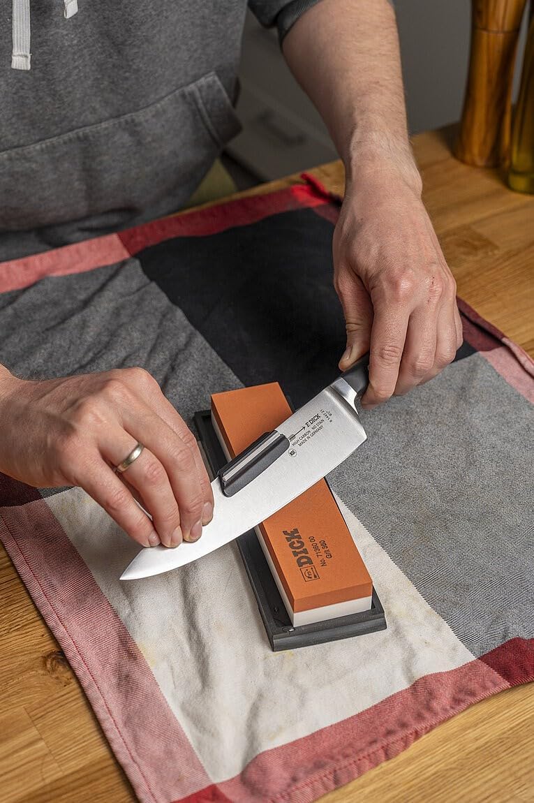F. DICK Abziehstein für Messer (Schleifstein 360 und 1000 Körnung, 20x5x2,5 cm, Unterlegplatte, Wink