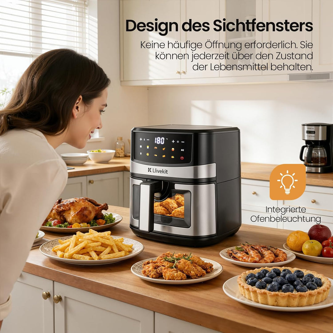 LLIVEKIT 7L Heissluftfritteuse XXL mit Farb-Touchscreen, Airfryer 360° Heissluft Zirkulation-Upgrade