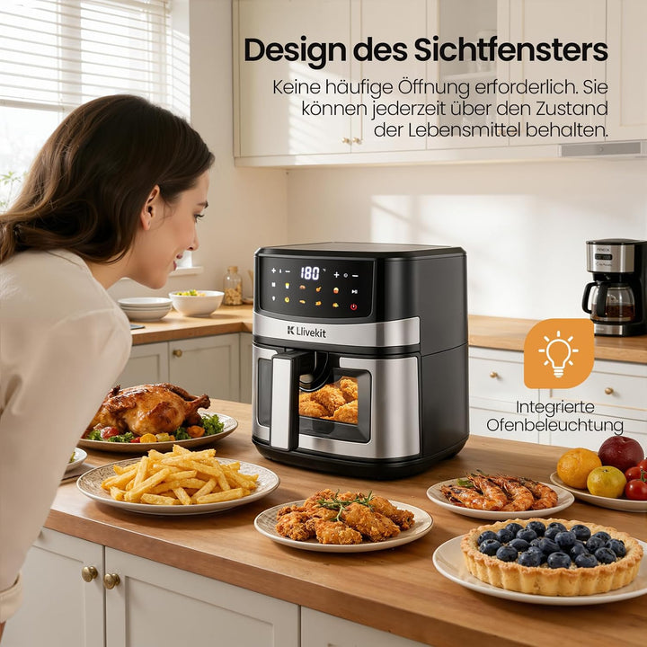 LLIVEKIT 7L Heissluftfritteuse XXL mit Farb-Touchscreen, Airfryer 360° Heissluft Zirkulation-Upgrade