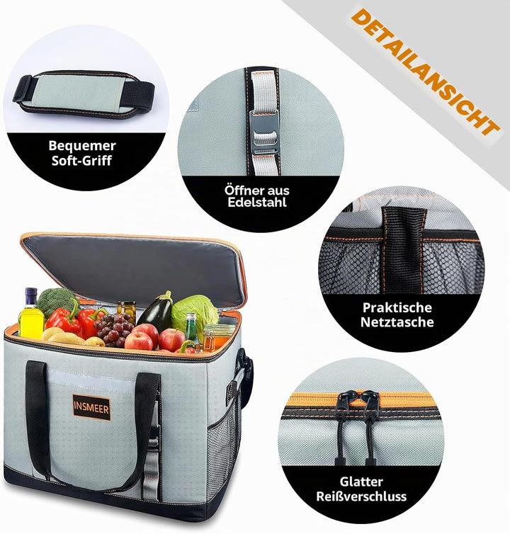 INSMEER 48L/25L Gross Kühltasche Faltbare, 65/32 Can Thermotasche Picknicktasche Lunchtasche Kühlbox