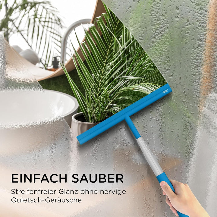 BADIONA Ausziehbarer Duschabzieher Blau - Abzieher Dusche Breit mit 100cm Teleskopstange & Haken I D