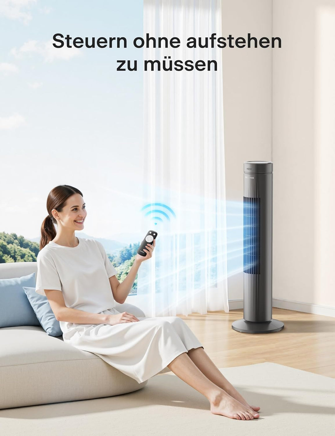Pelonis Sehr Leiser Turmventilator, Ventilator mit Fernbedienung Kühlung, 3 Geschwindigkeiten, Tower