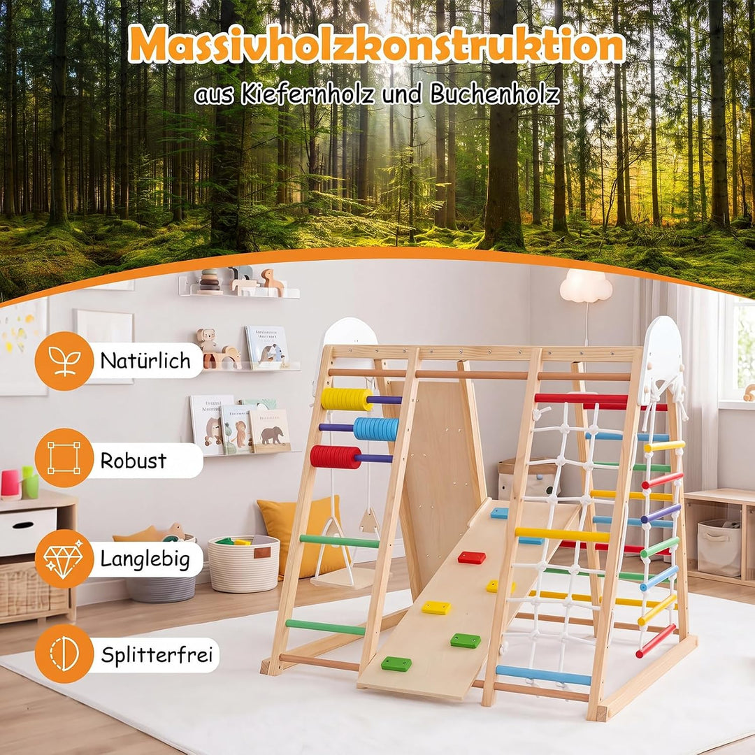 COSTWAY 8 in 1 Indoor Klettergerüst aus Holz für Kinder ab 3 Jahren (Bunt) | Klappbares Kletterspiel
