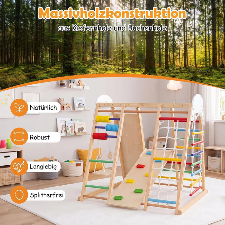 COSTWAY 8 in 1 Indoor Klettergerüst aus Holz für Kinder ab 3 Jahren (Bunt) | Klappbares Kletterspiel
