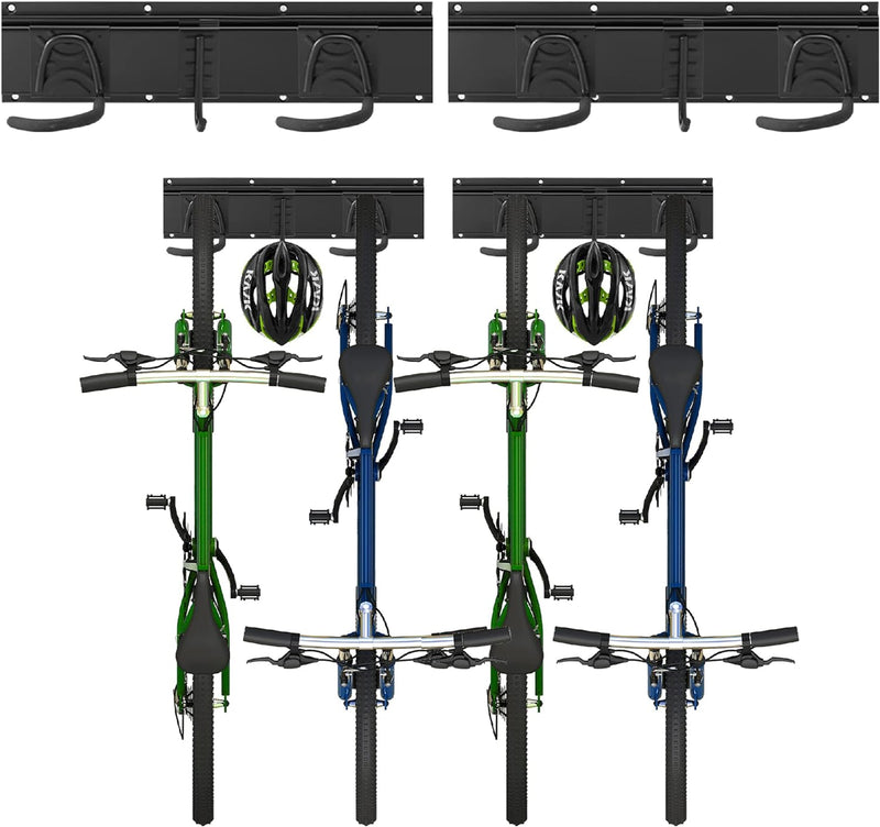 Sinoer Fahrradwandträger Fahrradaufbewahrung Wandhalterung für 4 Fahrräder + 2 Helme, Werkzeugaufbew