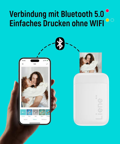 Liene Mini Fotodrucker für Smartphone(5x7,6cm) - mit 50 Blatt Zink-Fotopapier mit Kleberückseite, 30